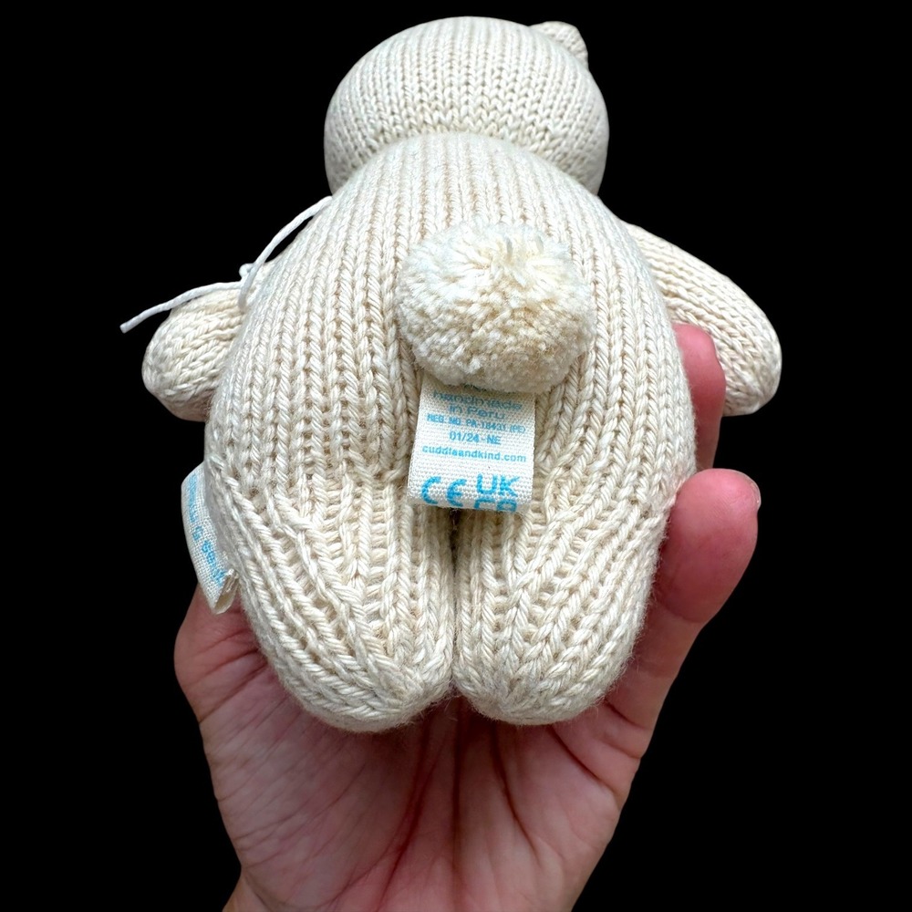 Cuddle + Kind Baby Rabbit Oatmeal Bunny Hand Knit Stuffed Animal Cream Plush Toy - Picture 4 of 7